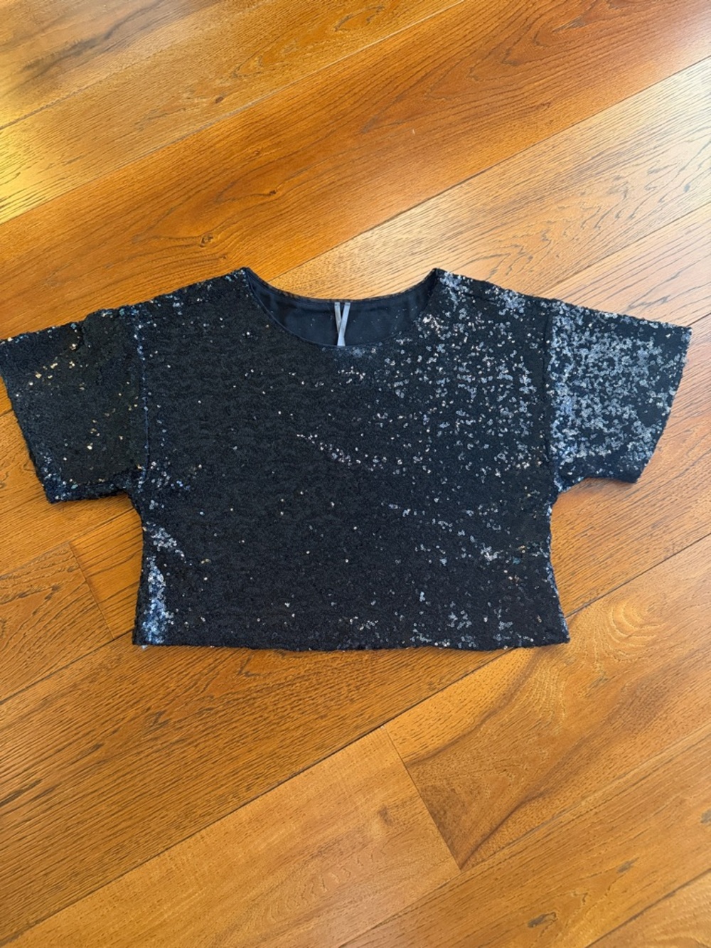 Anthropologie Short Sleeve Sequin Cropped Blouse - Picture 3 of 7